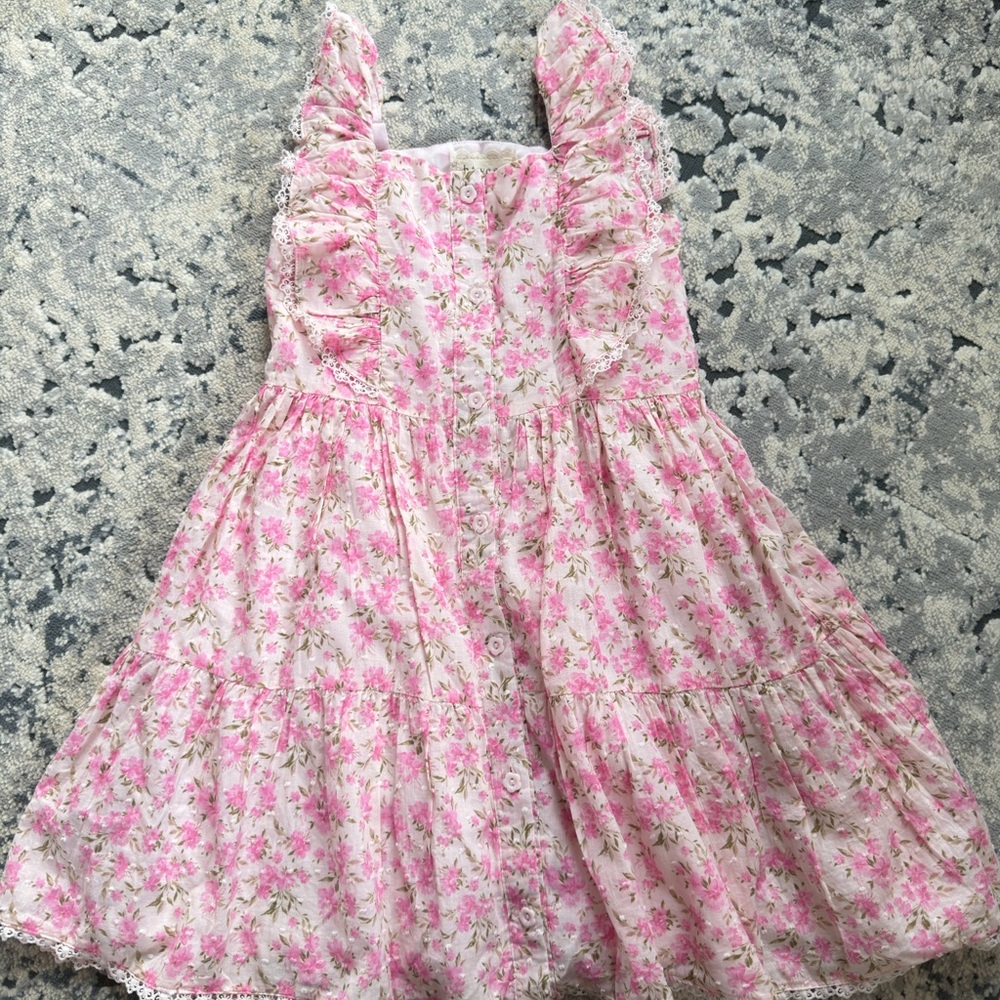 btween Pink Floral Ruffle Dress